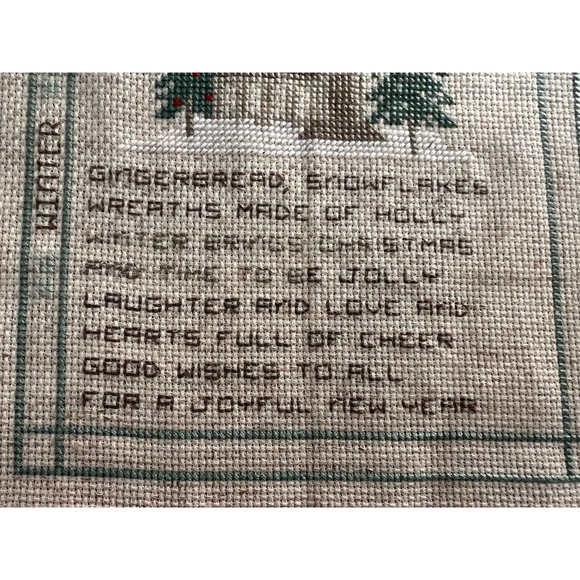 Crossstitch Winter Scene 6 1/2 inches by 6 1/2 inches pic area - Picture 3 of 6